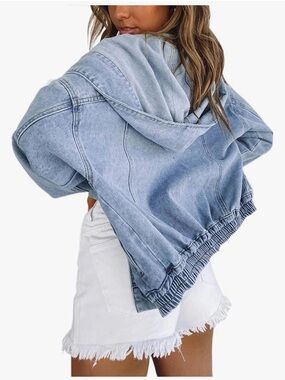 Amazon Light Blue Hooded Cropped Denim Jacket